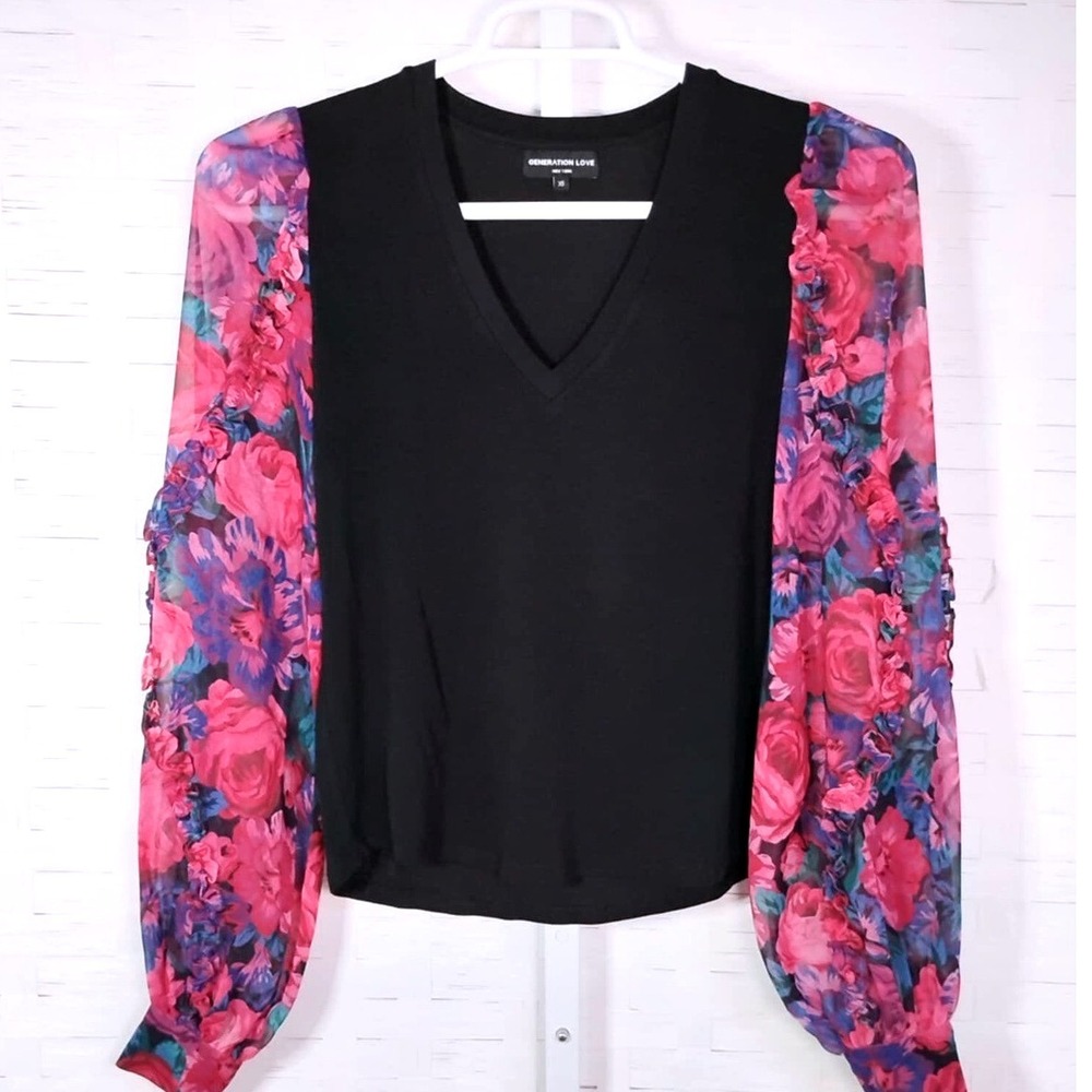 Generation Love Kalani Rose Combo Ruffle Sheer ‎ Sleeve Top